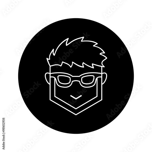 Logo of a handsome young man's head with glasses. Vector illustration in line style.