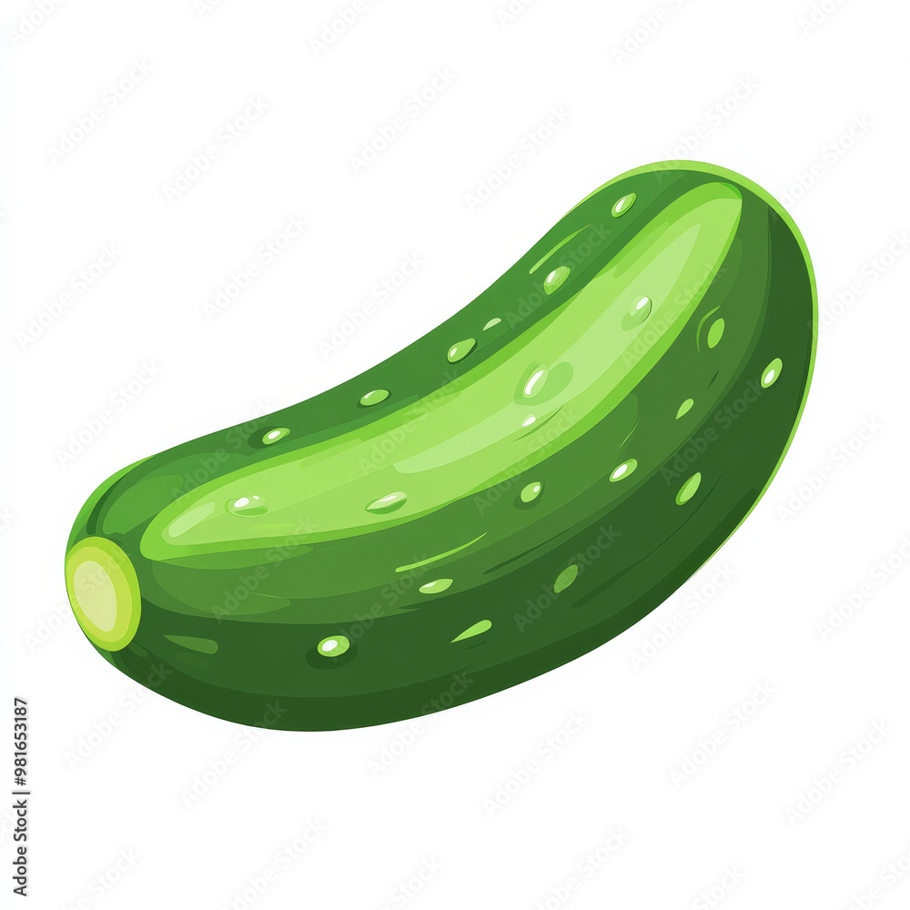 Flat illustration of a fresh green cucumber with minimalistic details, isolated on a white background. Flat illustration of a fresh green cucumber with minimalistic details, isolated on a white background.