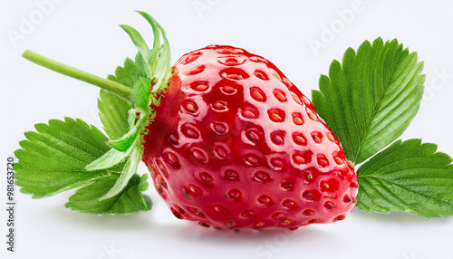 Falling Wild strawberry isolated on white background, selective focus photo