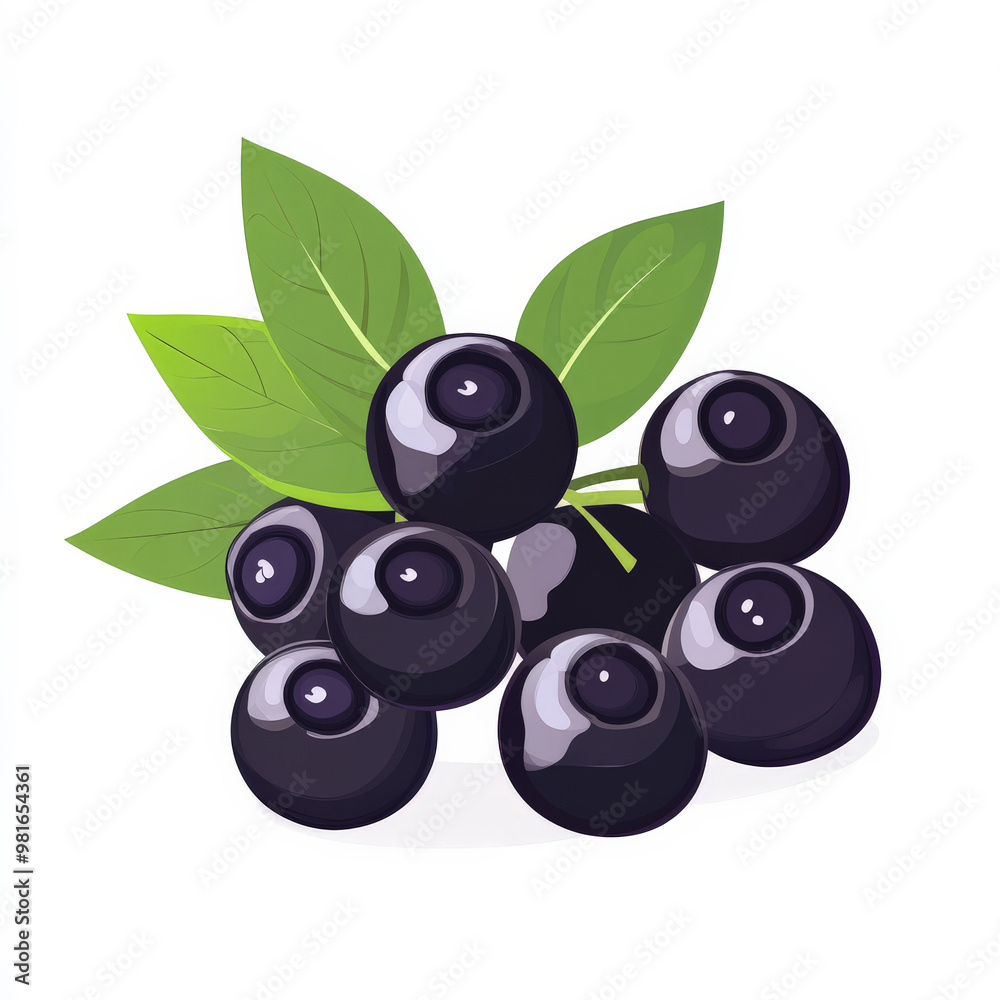 Flat illustration of a group of huckleberries, rendered in simple shapes and clean lines, on a white background. Flat illustration of a group of huckleberries, rendered in simple shapes and clean lines, on a white background.