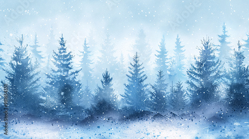 Winter Background of Snow and Frost with Forest Landscape