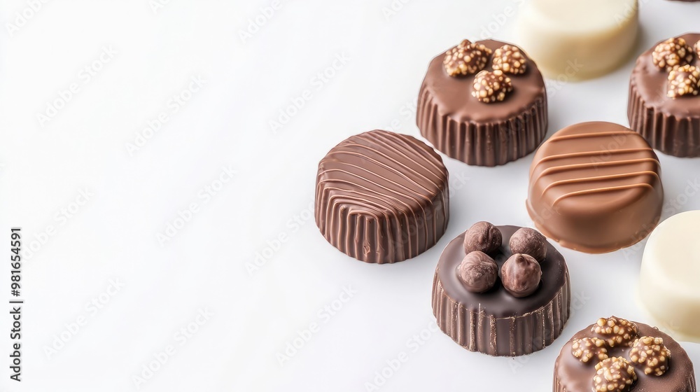 Assorted chocolates with various textures and toppings, perfect for desserts and gift items, showcasing indulgent treats. Assorted chocolates with various textures and toppings, perfect for desserts and gift items, showcasing indulgent treats.