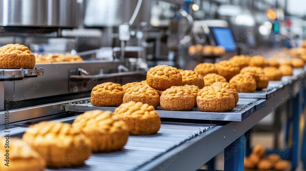 A food processing plant with assembly lines of packaged goods, emphasizing the efficiency and scale of the food and beverage industry A food processing plant with assembly lines of packaged goods, emphasizing the efficiency and scale of the food and beverage industry