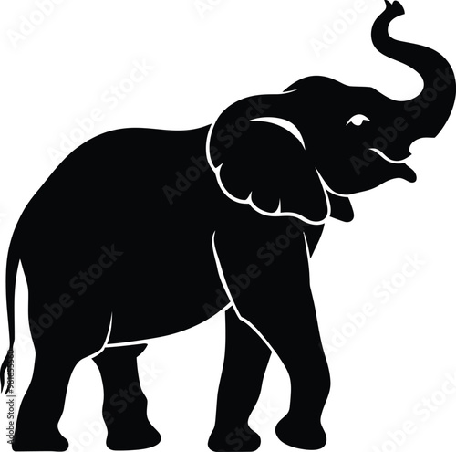 Hand drawn elephants silhouette on white background