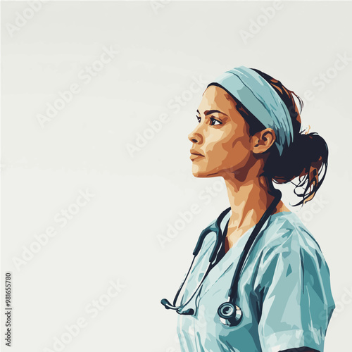 Minimalistic vector portrait of a nurse in profile, symbolizing dedication in healthcare and medical professions.