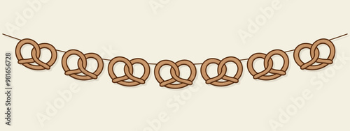 pretzel garland decoration for oktoberfest, panoramic vector design element