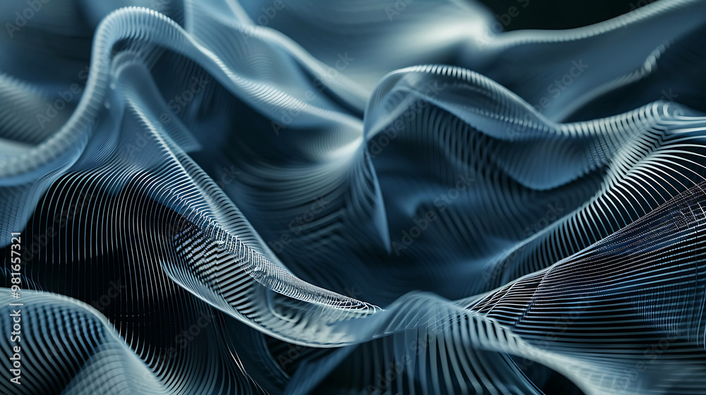 Naklejka premium Abstract blue grid background with wave pattern.