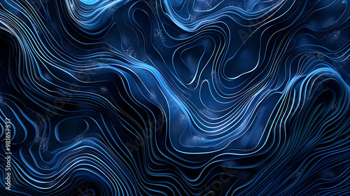 Abstract blue background with layered, wavy lines.