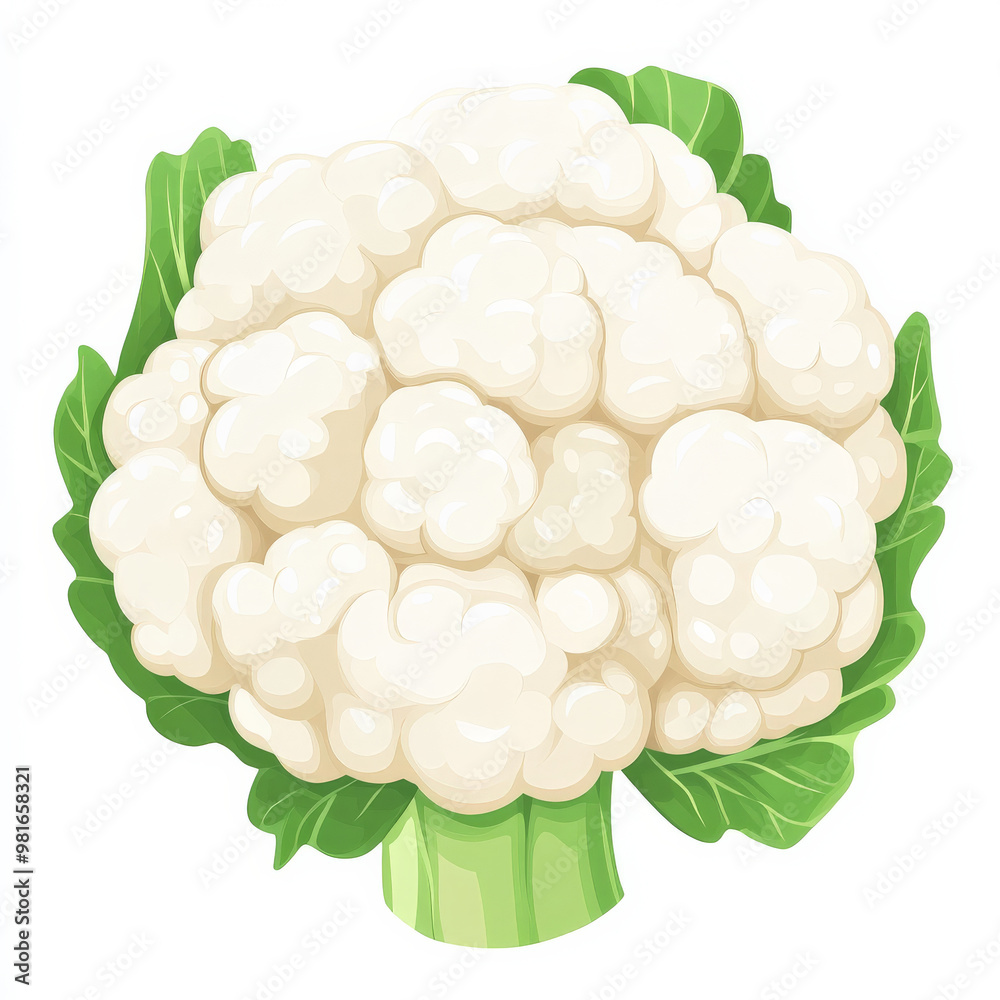 Flat illustration of a cauliflower head, featuring clean lines and simple shading, isolated on a white background. Flat illustration of a cauliflower head, featuring clean lines and simple shading, isolated on a white background.
