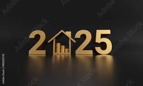 2025 Real Estate Investment Concept with Coins and House Icon