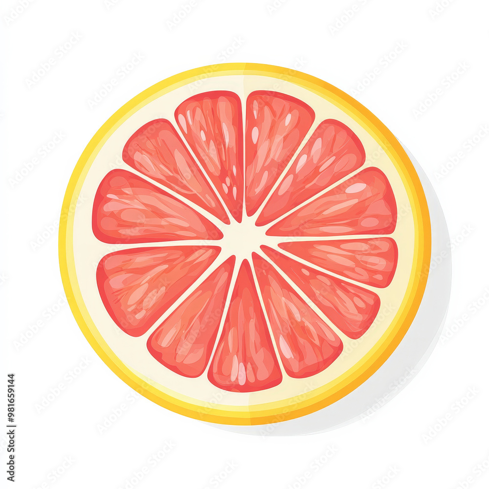 Flat design of a halved grapefruit with visible segments, featuring clean lines and bright pink color, isolated on white. Flat design of a halved grapefruit with visible segments, featuring clean lines and bright pink color, isolated on white.
