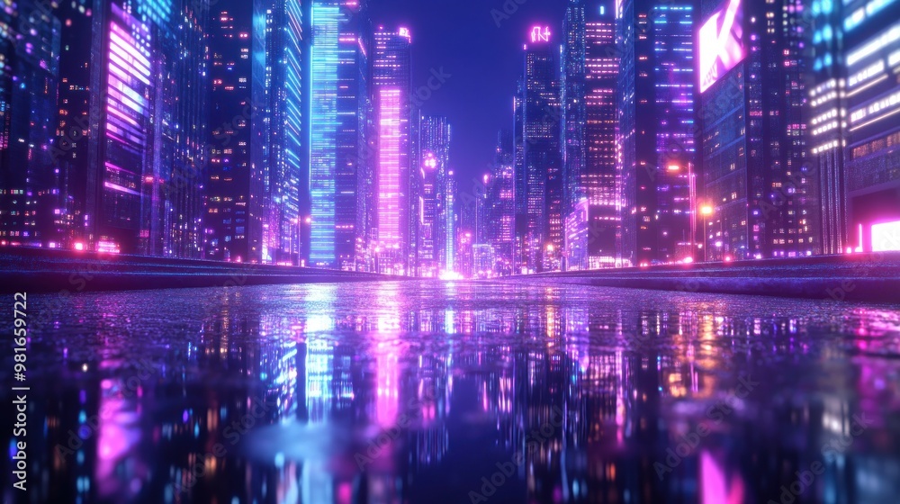 Fototapeta premium Neon Cityscape Reflection