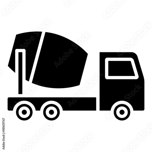 Concrete mixer truck, cement truck glyph solid icon	