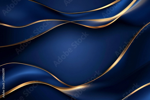 A luxury abstract background with shimmering gold lines intertwining gently over a smooth, dark blue background, evoking sophistication.