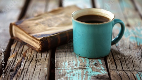 A Bible resting on a wooden table with a cup of coffee, symbolizing morning devotion and quiet time with God