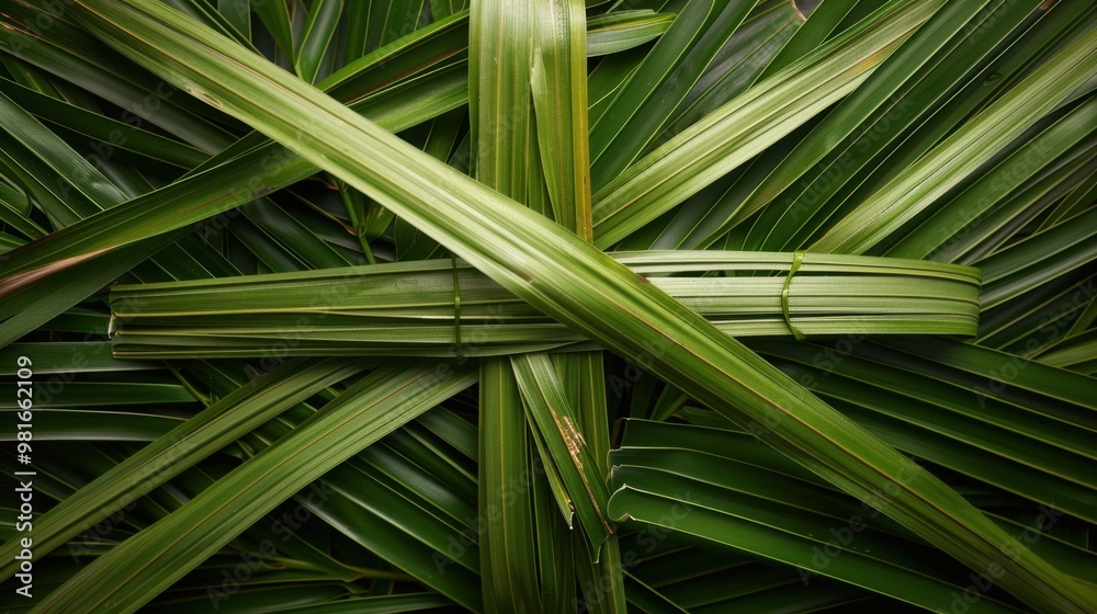 A cross made of palm leaves, symbolizing Palm Sunday and the journey of Jesus to the cross A cross made of palm leaves, symbolizing Palm Sunday and the journey of Jesus to the cross