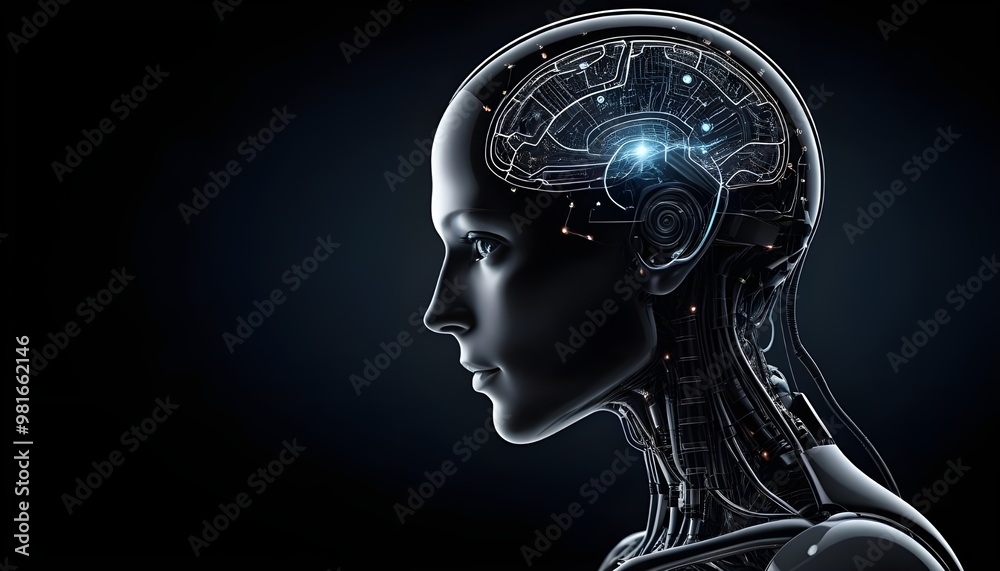 Artificial intelligence dark background, no text, the left part of the image is empty for banner. Artificial intelligence dark background, no text, the left part of the image is empty for banner.