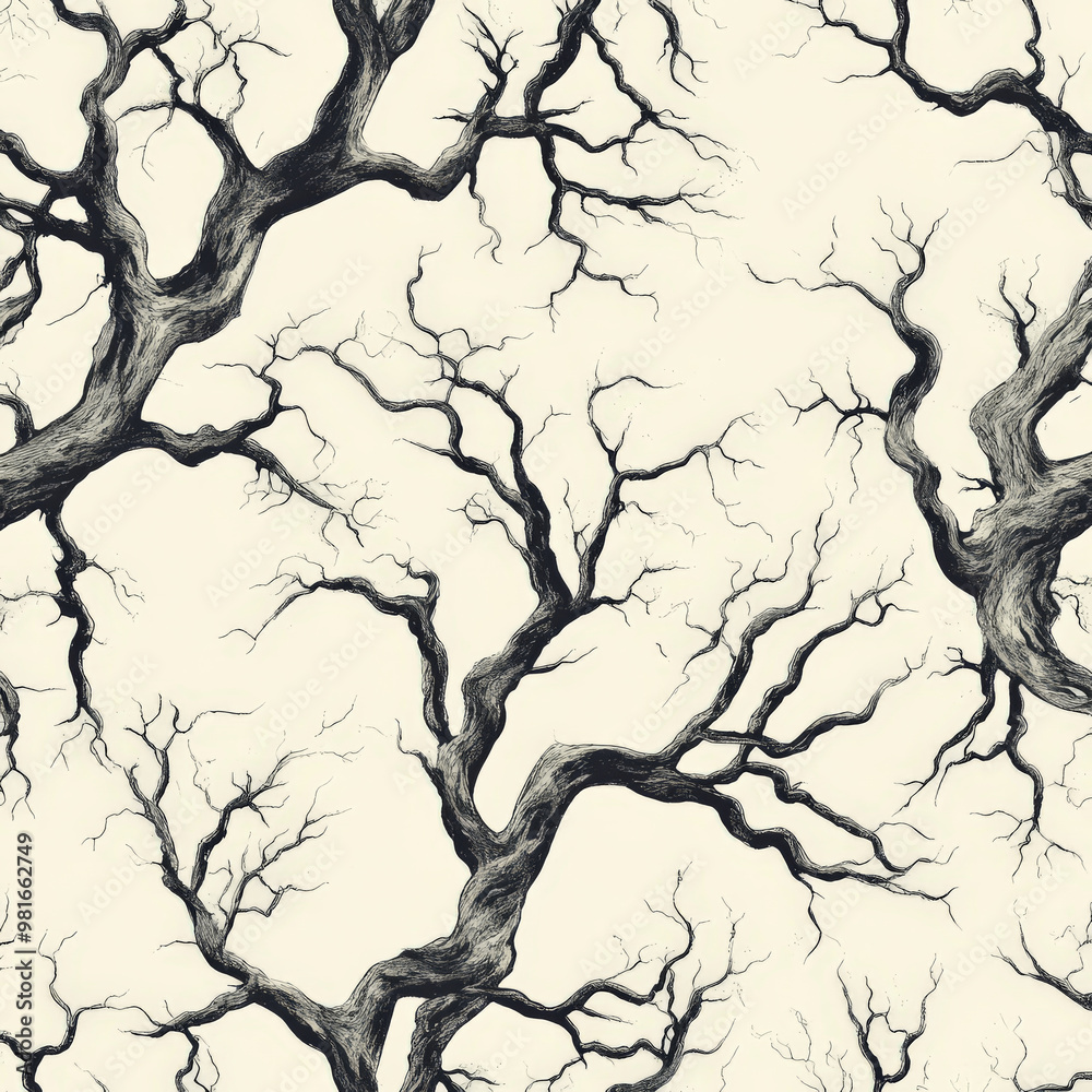 Hand-drawn pattern of spooky tree branches and twisted vines, rendered in soft black and gray tones, scattered across a light beige background. Hand-drawn pattern of spooky tree branches and twisted vines, rendered in soft black and gray tones, scattered across a light beige background.