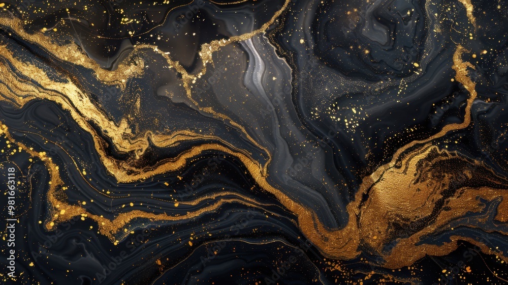 Fototapeta premium A dramatic black and gold marble texture with bold, flowing veins, ideal for luxury and high-impact designs