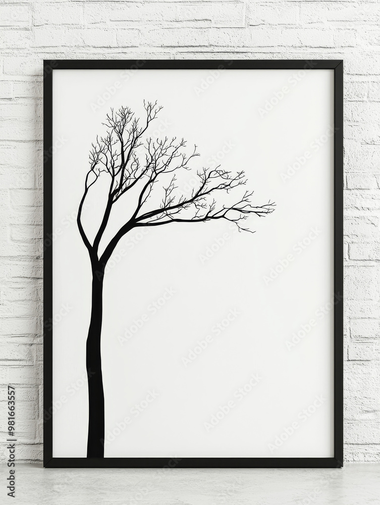 Obraz premium Black and white silhouette of a tree in a frame.