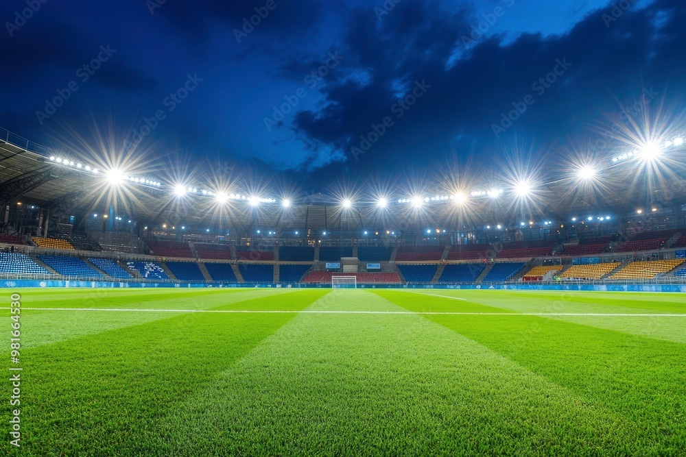 Fototapeta premium the soccer stadium with the bright lights , ai