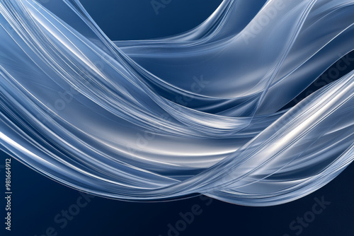 A luxury abstract background with radiant silver lines cascading over a smooth, deep blue background, creating a high-end, sophisticated look.