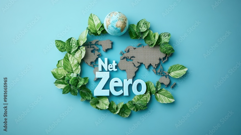 Netzero World Map Net zero letter and world map decorate by planet and leaf for green ...