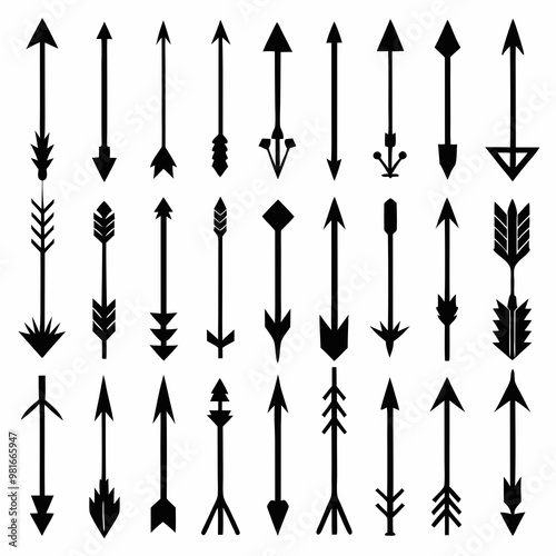 30 set of arrows black silhouette white background