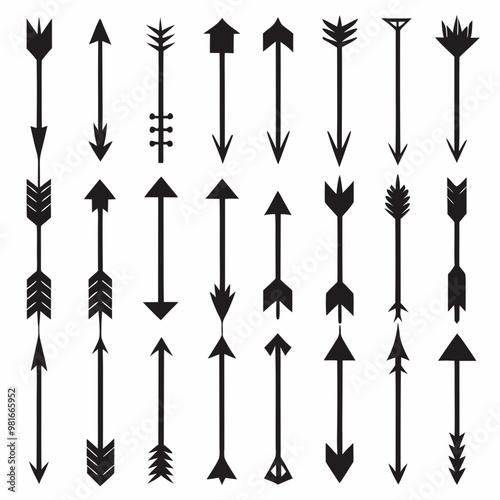 30 set of arrows black silhouette white background