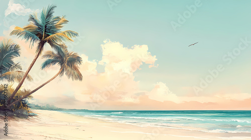 Serene beach palm trees image. Serene. Illustration