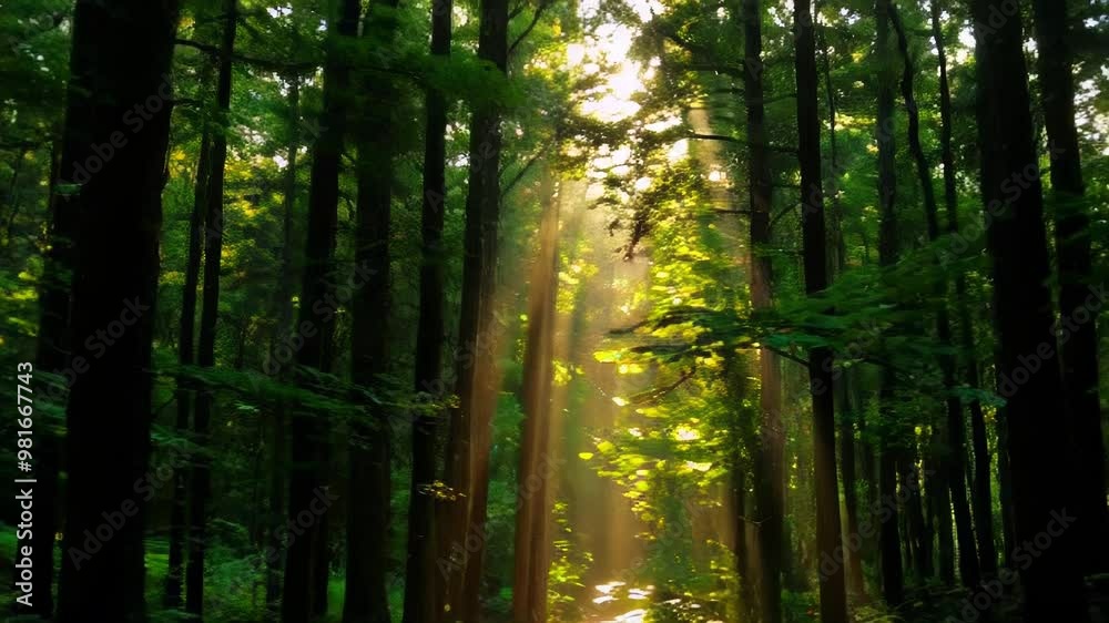 RAYS OF SUNLIGHT PASSING THROUGH THE TREETOPS. VIDEO. HORIZONTAL. RAYS OF SUNLIGHT PASSING THROUGH THE TREETOPS. VIDEO. HORIZONTAL.