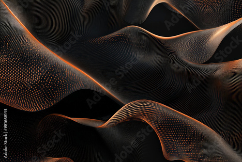 A luxury abstract background with delicate, copper lines weaving in and out of a soft matte black background, creating a sleek and modern aesthetic.