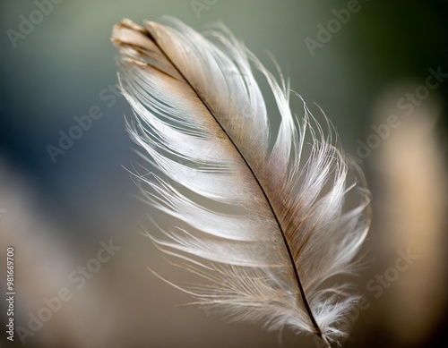 Isolated feather with depth of field highlighting delicate barbs and natural curvature photo