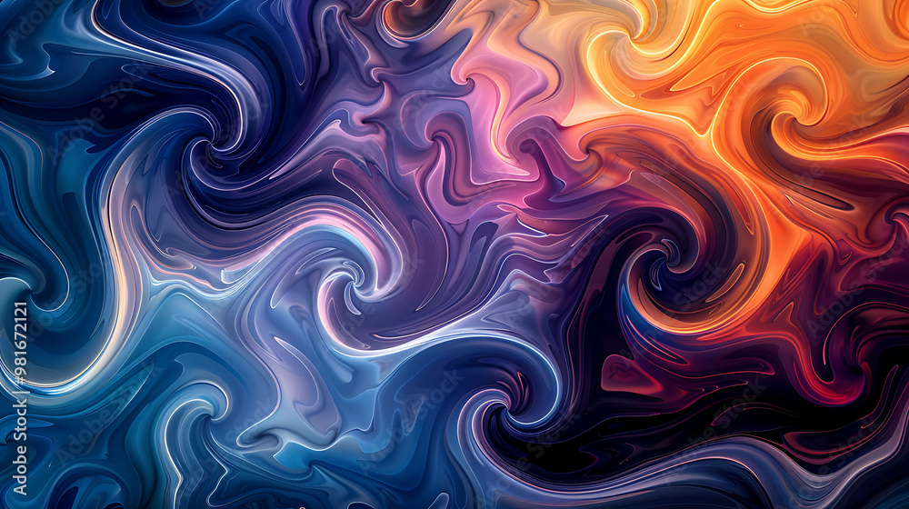Abstract swirling pattern in vibrant blue, purple, and orange hues. Abstract swirling pattern in vibrant blue, purple, and orange hues.