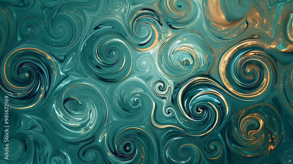Abstract teal and gold swirl pattern background. Abstract teal and gold swirl pattern background.