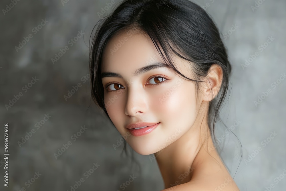 Woman, portrait and hair care in studio with beauty from salon treatment, cosmetics and shampoo shine. Model, person and smile with skincare for wellness, dermatology and glowing , ai Woman, portrait and hair care in studio with beauty from salon treatment, cosmetics and shampoo shine. Model, person and smile with skincare for wellness, dermatology and glowing , ai