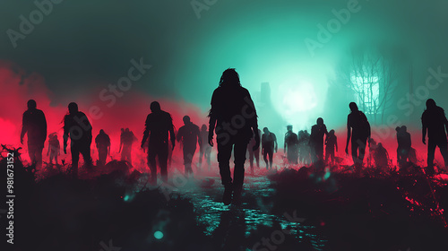 Zombie apocalypse, years later with one person. generative ai. Tense. Illustration photo