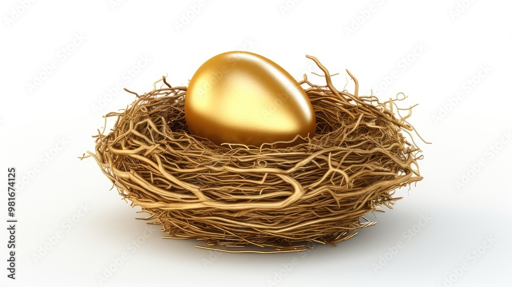 A golden egg rests in a golden nest, symbolizing wealth and prosperity. A golden egg rests in a golden nest, symbolizing wealth and prosperity.