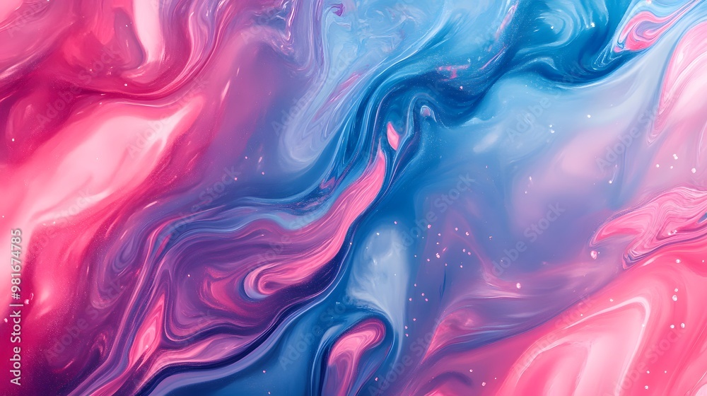 swirls of colorful paint liquid mixing background texture in pink