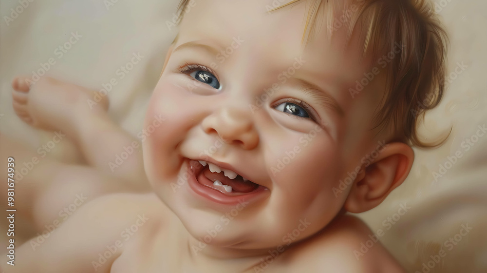 Close-up portrait of a happy baby with a big toothy smile. Close-up portrait of a happy baby with a big toothy smile.