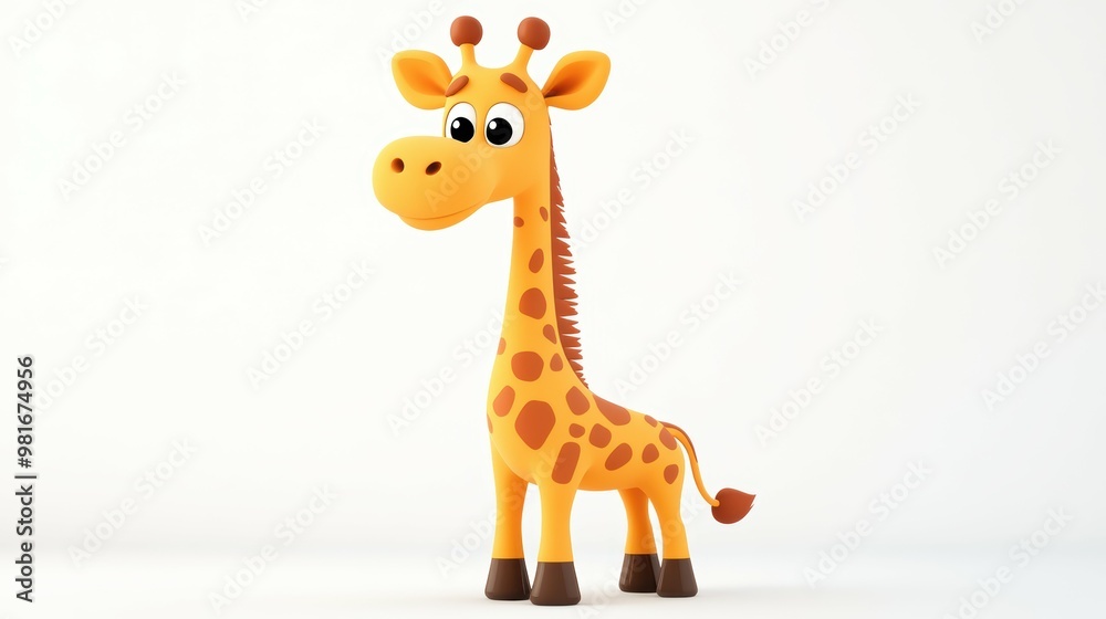 Fototapeta premium Playful 3D Cartoon Giraffe Curiously Stretching Neck on White Background