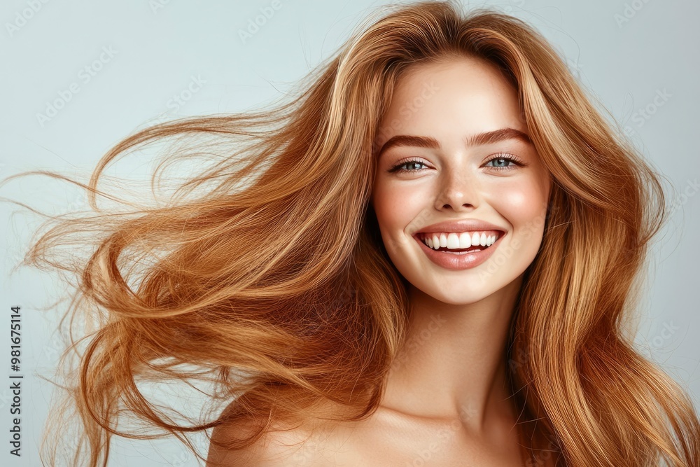 Woman, portrait and hair care in studio with beauty from salon treatment, cosmetics and shampoo shine. Model, person and smile with skincare for wellness, dermatology and glowing , ai Woman, portrait and hair care in studio with beauty from salon treatment, cosmetics and shampoo shine. Model, person and smile with skincare for wellness, dermatology and glowing , ai