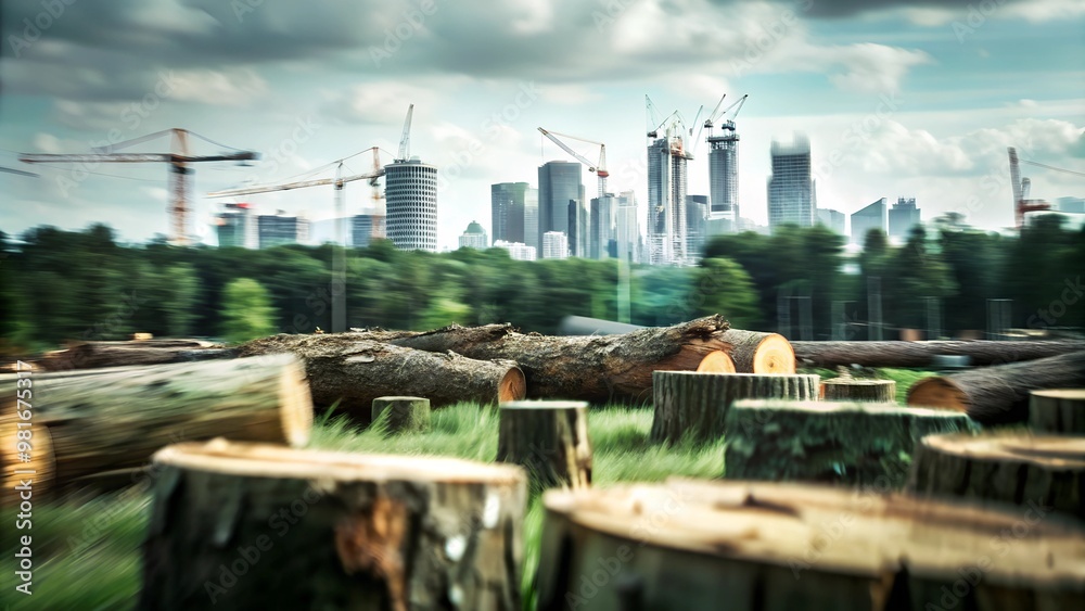 Fototapeta premium City Skyline and Deforestation in Foreground