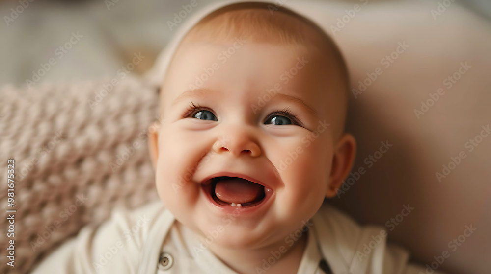 Close-up portrait of a baby girl laughing with a tooth. Close-up portrait of a baby girl laughing with a tooth.
