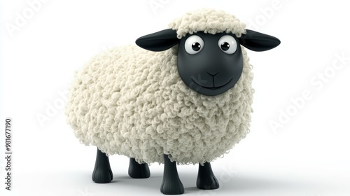 Cheerful 3D Cartoon Sheep Grazing Peacefully on White Background