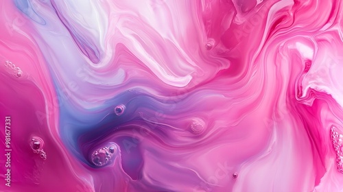 swirls of colorful paint liquid mixing background texture in pink 