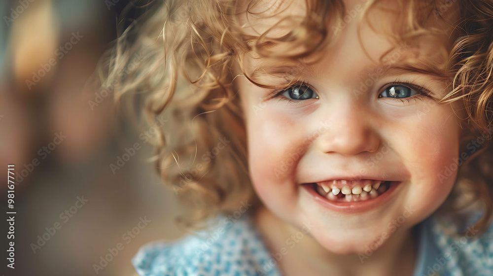A close-up shot of a smiling toddler girl with curly blonde hair and bright blue eyes. A close-up shot of a smiling toddler girl with curly blonde hair and bright blue eyes.