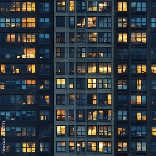 Seamless pattern of skycraper or office building windows at night - tiles, texture
