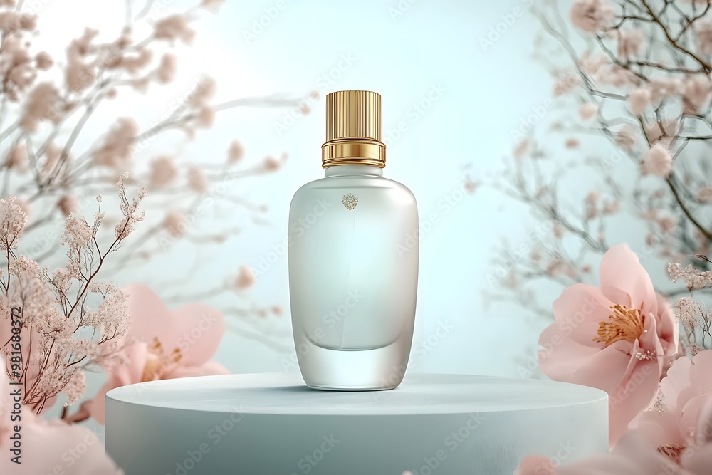 Elegant Perfume Bottle with Delicate Flowers Elegant Perfume Bottle with Delicate Flowers
