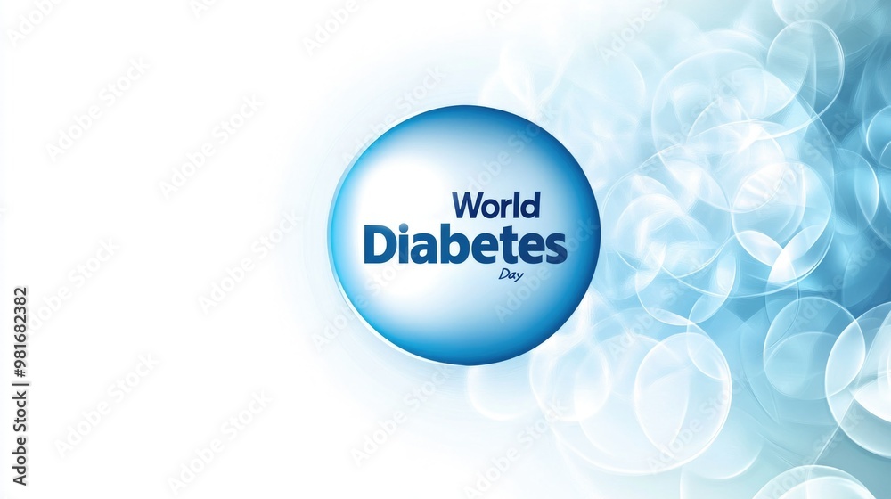 A blue round design with the text 'World Diabetes Day' in the center. A visual representation of global diabetes awareness and health promotion. Diabetic Care Awareness Concept. AI.